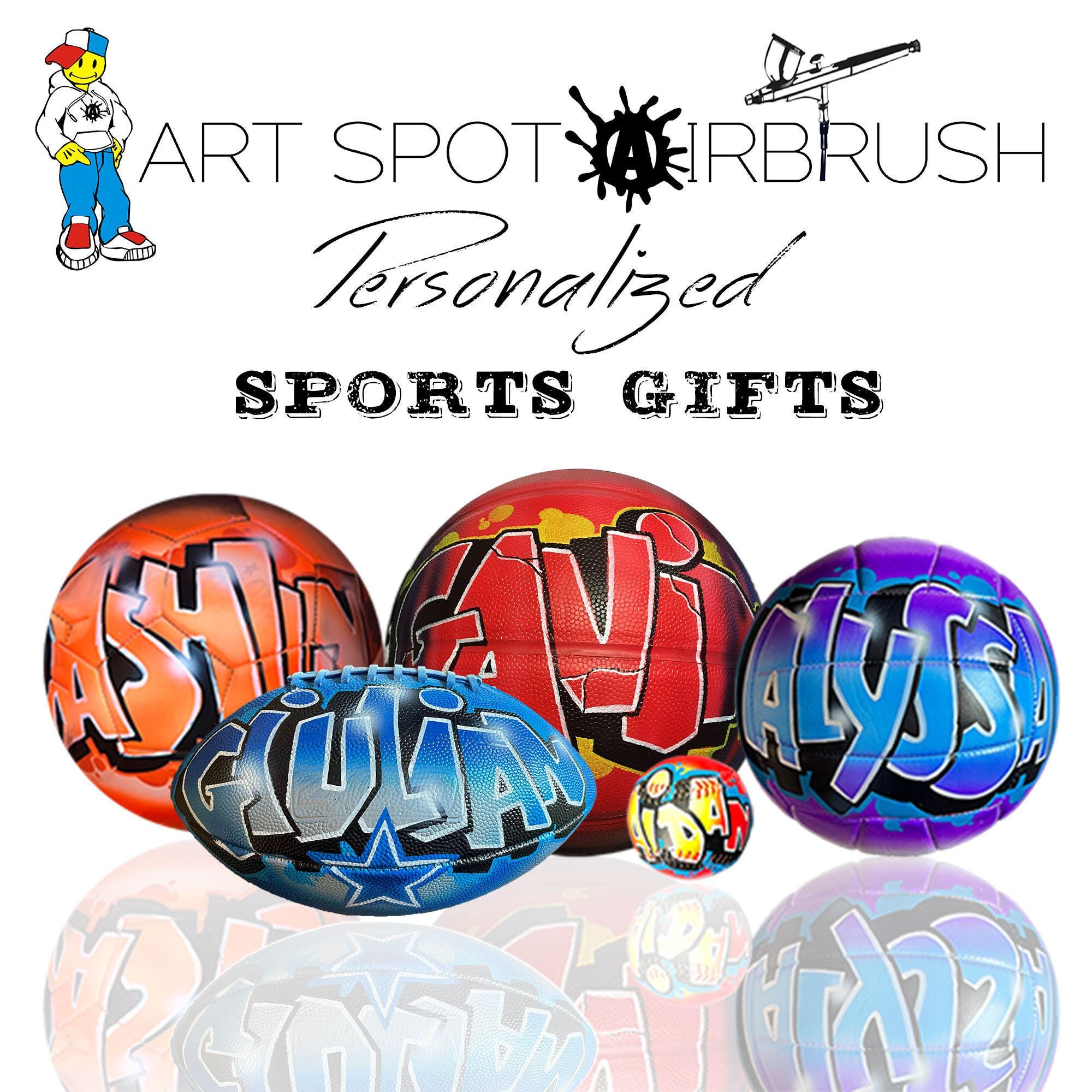Custom Hand Painted Sports Balls - Bulk Discount - Personalized Name in Airbrush Graffiti Art - Basketball Soccer Volleyball Football