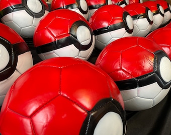 Soccer Ball Painted as a Pokemon Pokeball - Hand-Painted Poke Soccer Ball