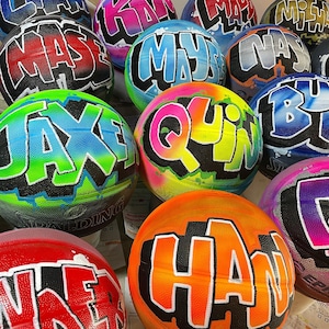 Custom Basketball Personalized Gift - Name Hand-Painted on Ball & Airbrushed in Your Choice of Colors - Unique Father&#39;s Day Gift