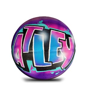 Custom Basketball with Tie Dye Design with a Name in Airbrush Graffiti - Personalized Sports Gift for Girl or Boy
