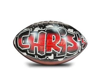 Custom Football with a Name Hand-Painted in Airbrush Graffiti Art - Football Bedroom Decor - Personalized Gift for Football Player