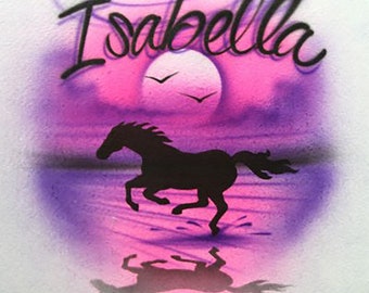 Airbrush Hoodie - Horse on the Beach - Pullover Sweatshirt or Zippered Jacket