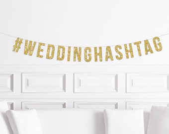 Custom Hashtag Bachelorette Banner / Bridal Shower Sign / # Wedding Decor / Decorations / Gold Glitter Party Banner / Block Letter / Funny