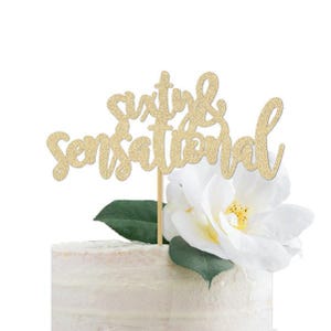 60th Birthday Cake Topper Gold Glitter | Women's Sixtieth Birthday Decorations Cursive Script