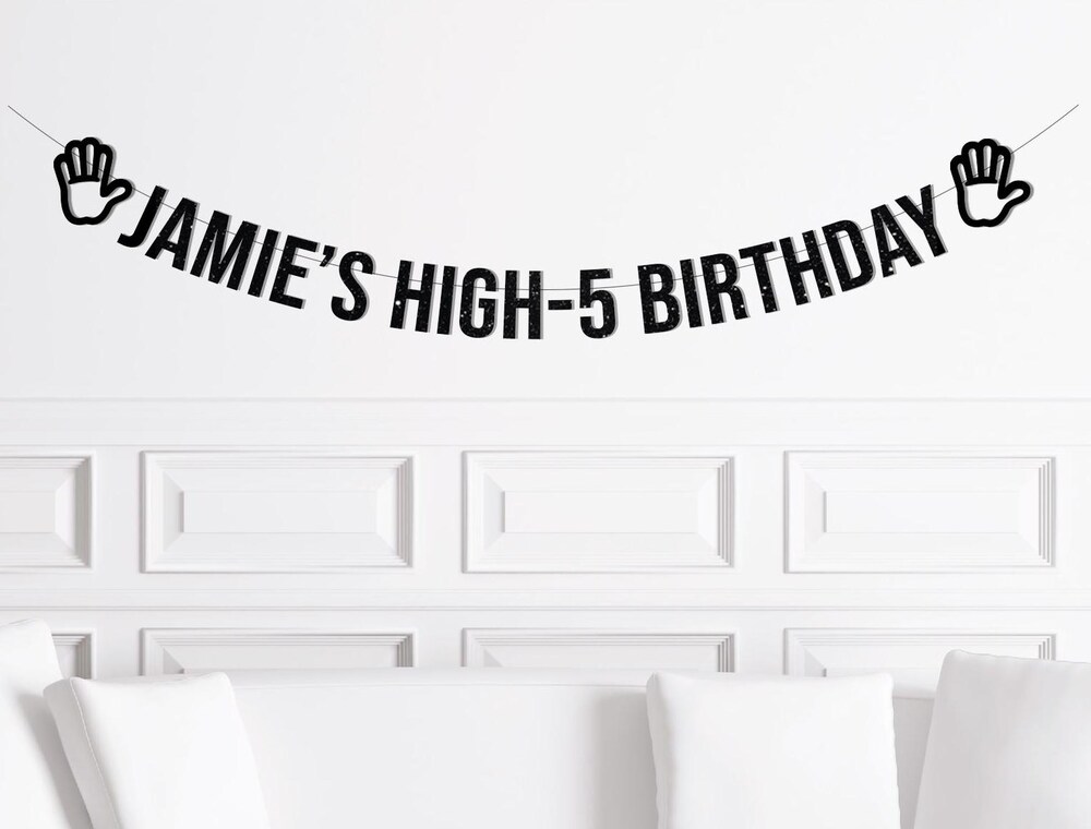 Snorider Design Custom High Five Birthday Banner, 5Th Birthday Party Theme Boy Decorations, High-5 Birthday Decor, Fifth Party Supplies, Hand