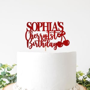 Cherry 1st Birthday Cake Topper, Custom Cherry Themed First Birthday Decorations Decor, Cherry Party Supplies Ideas Invitation Girl Bows