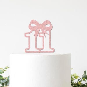 11th Birthday Cake Topper Girl. Fancy Bow Eleventh Birthday Decorations, Coquette, Girly, Feminine, Number 11, Preteen, Eleven Teen