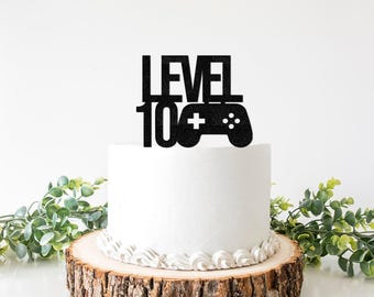 Gamer Birthday Decorations, Level 10 20 30 40 50 Unlocked Cake Topper, Video Game Birthday Decor Supplies, Level Up 10th 15th 16th 21st