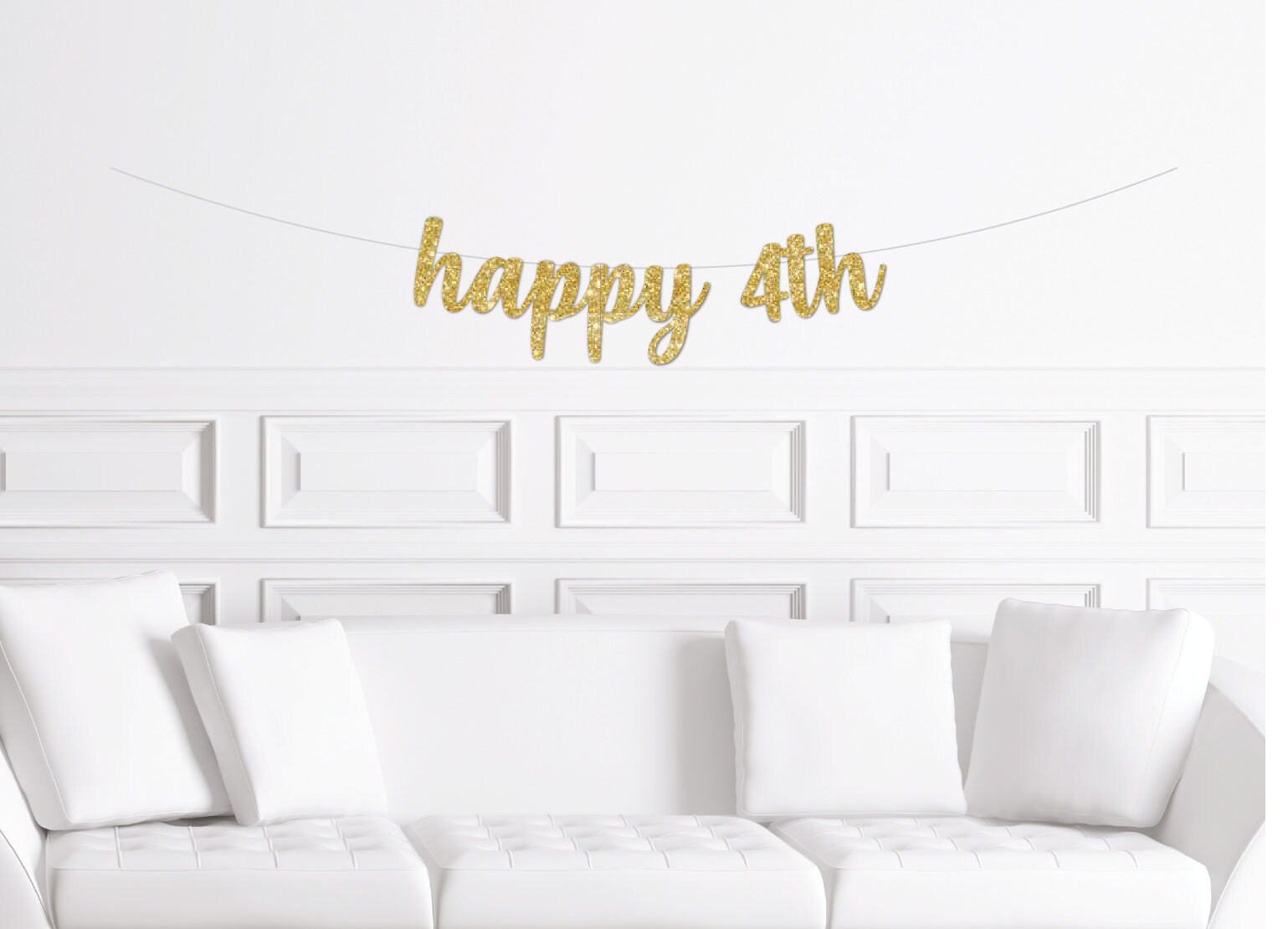 Happy 4th Cursive Sign, Fourth of July Party Banner, Decoration, Decor, Independence Day