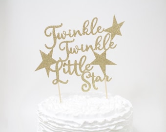Gold Glitter Twinkle Star Cake Topper | Baby Shower, Gender Reveal