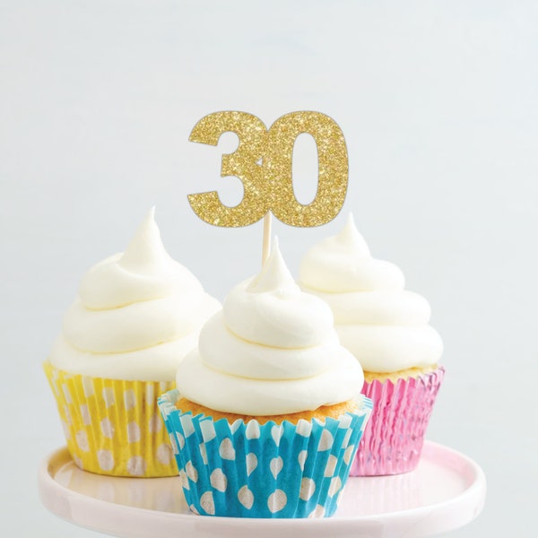 30th Birthday Cupcake Toppers, Number Thirty Cupcake Decorations, Thirtieth Birthday Decor, Anniversary