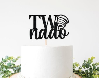 Twonado 2nd Birthday Cake Topper, Two Nado Birthday Decorations, Little Two-Nado Tornado Party Supplies Banner, Sign Boys Second Tornado
