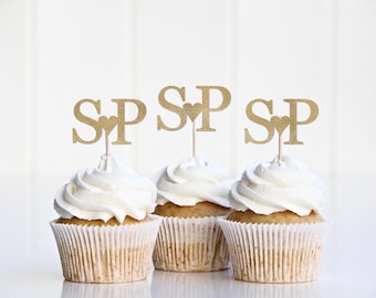 Wedding Cupcake Topper, Custom Monogram Cup Cake Sign, Engagement Party Cupcake Picks, Bridal Shower Decorations, Initials Decor