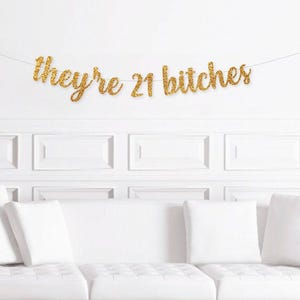 They're 21 Bitches Cursive Banner,  Non Binary Birthday Banner, Non-Binary They Them Birthday Decorations, Nonbinary Birthday Decor