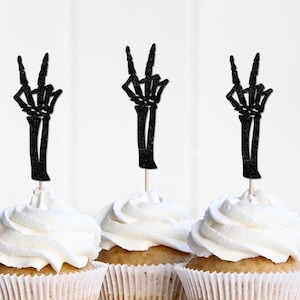 Bad Two the Bone Cupcake Toppers, Halloween 2nd Birthday Decorations Decor, Skeleton Theme Second Birthday Party Supplies