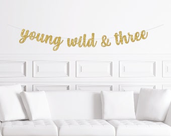 Young Wild and Three Banner, Young Wild and 3, Boy Birthday Party, Third Birthday, Three Year Old Boy's