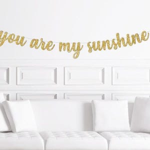 You Are My Sunshine Banner Gold Glitter Script Baby Shower Sign Sun Themed First Birthday Party Shine 1st 1 Decorations Decor Supplies