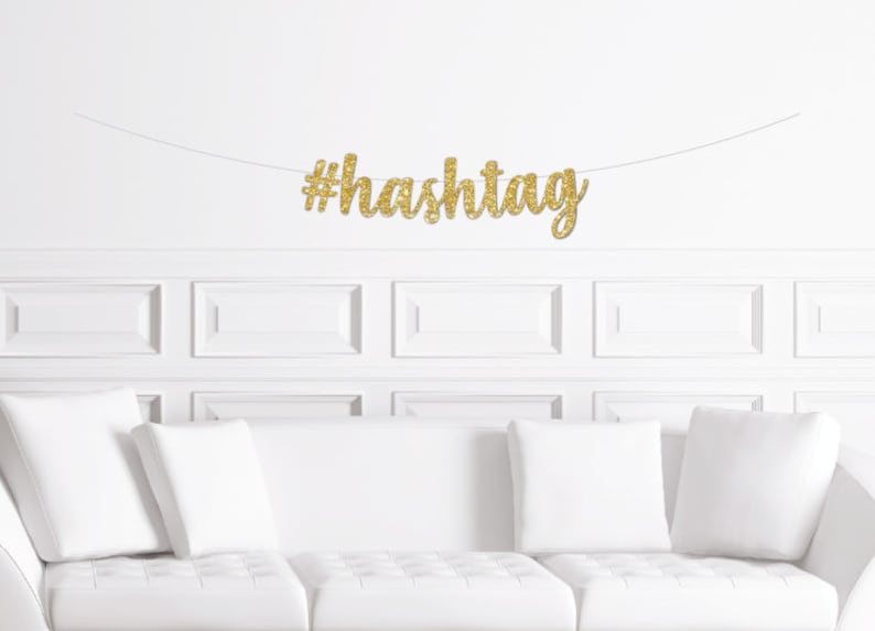 Custom Cursive Hashtag Banner Script Wedding Hashtag Sign # Bachelorette Decor Bridal Shower Decorations Gold Glitter Party Banner