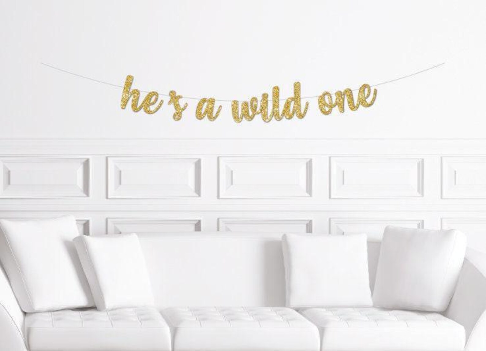 He's A Wild One Cursive Banner / Gold Glitter Script First Birthday ...
