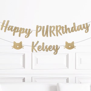 Custom Happy Purrthday Banner, Kitty Themed Party Decorations, Cat Theme Birthday Decor, Kitten Party Supplies, Personalized 1st 2nd 5th