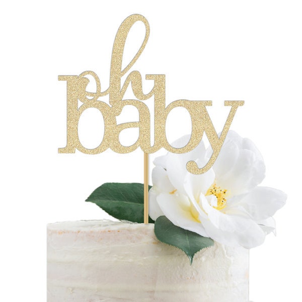 Oh Baby Cake Topper / Baby Shower Party Sign / Gender Neutral Boy Girl / Gold Glitter Elegant Centerpiece Sip N See / Meet the Baby / Theme