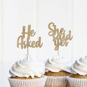 Engagement Party Cupcake Toppers, He Asked, She Said Yes Decorations, Bridal Shower Decor, Bachelorette Party Supplies image 1