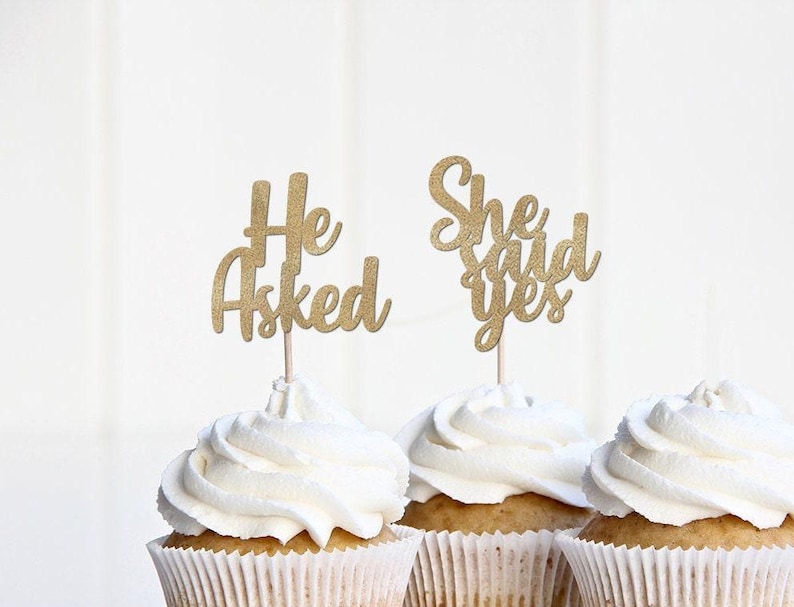 Engagement Party Cupcake Toppers, He Asked, She Said Yes Decorations, Bridal Shower Decor, Bachelorette Party Supplies image 1