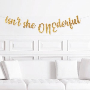 Isn't She Onederful Script Banner, Girl's 1st Birthday Cursive Party Decorations, First Birthday Decor