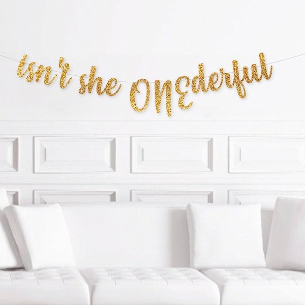 Isn't She Onederful Script Banner, Girl's 1st Birthday Cursive Party Decorations, First Birthday Decor