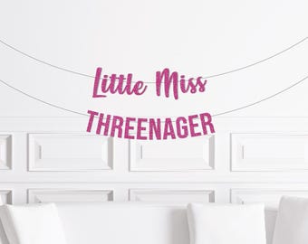 Little Miss Threenager Banner, 3rd Birthday Girl Decor, Third Birthday Decorations Girl, Party Supplies Three