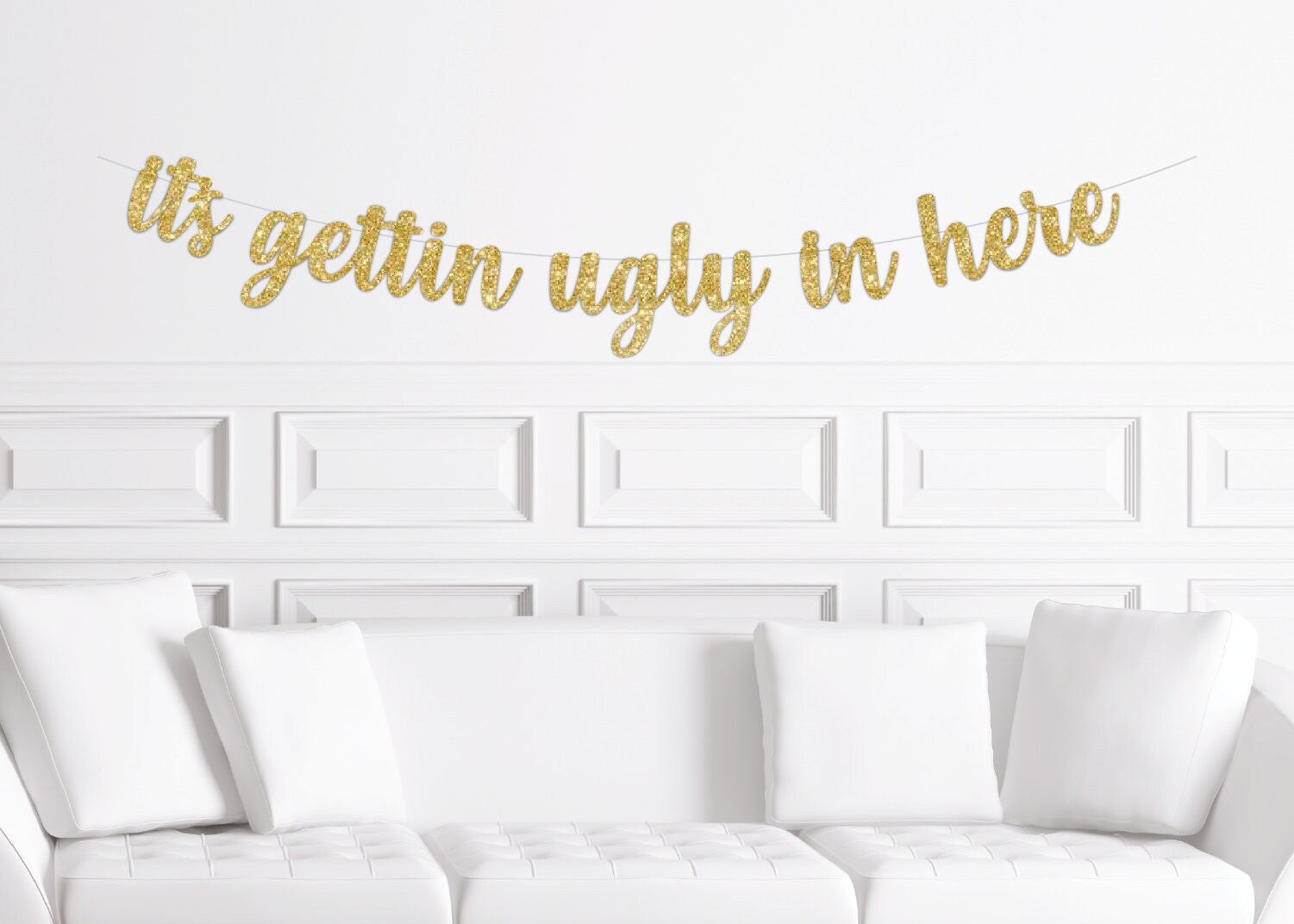 Ugly Christmas Sweater Party Decor Its Gettin Ugly In Here Banner for a Backdrop Gold Glitter