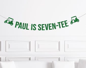 70th Birthday Decoration For Men, Golf 70 Birthday Glitter Banner, Custom Seven Tee Banner, Personalized Seven-Tee Sign, Dad