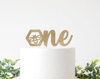 One Cake Topper with Bee, Sweet to Bee One Theme, Bumblebee Cake Smash, 1st Birthday Honeybee Cake Sign, Happy 1st Bee Day Decorations