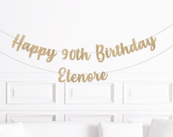 90th Birthday Decorations, Happy 90th Birthday Banner, Custom Personalized Ninetieth Birthday Decor, 90 Year Old Birthday