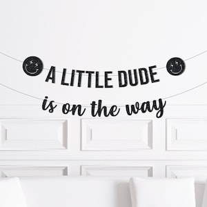 Decoraciones "Un pequeño amigo está en camino", decoración para baby shower "Smile Happy Dude", suministros para fiesta retro a cuadros de los años 70 con ojos iluminados