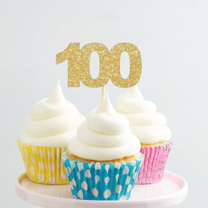 Adornos para cupcakes de 100 cumpleaños, decoraciones para cupcakes con el número cien, decoración para el centenario, aniversario