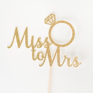 Gold Glitter Miss to Mrs Cake Topper, Bridal Shower Decor