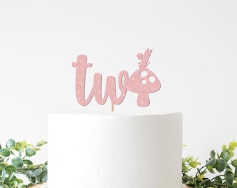 Fairy 2nd Birthday Decorations, Our Little Fairy is Turning 2 Decor, Second Two Mushroom Enchanted Forest Cake Topper, Girl Party Supplies