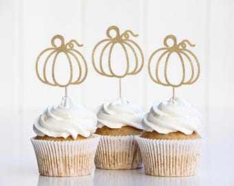 Pumpkin Cupcake Toppers Baby Shower, Pumpkin Party Decor, Our Little Pumkin is One Decorations, Thanksgiving Cup Cake Decorations, A Little