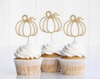 Pumpkin Cupcake Toppers Baby Shower, Pumpkin Party Decor, Our Little Pumkin is One Decorations, Thanksgiving Cup Cake Decorations, A Little