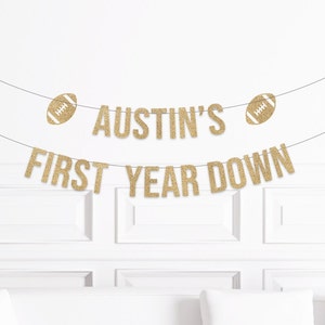 Custom First Year Down Banner, First Birthday Football Theme Decorations, , Football 1st Birthday Decor, Boy's First Birthday Party Supplies