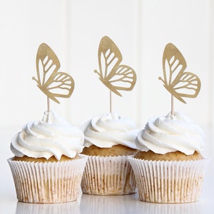 Butterfly Baby Shower Decorations, Butterfly Cupcake Toppers, Butterfly Birthday Decor, Party Supplies Toothpicks, Picks, Signs, Gold