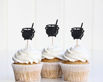 Cauldron Cupcake Topper, Halloween Party Decorations, Baby is Brewing Shower Decor, Witch Party Supplies, Spooky Birthday, Bachelorette