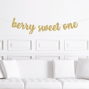 Berry Sweet One Cursive Party Banner, Strawberry Themed First Birthday Banner Decoration image 1