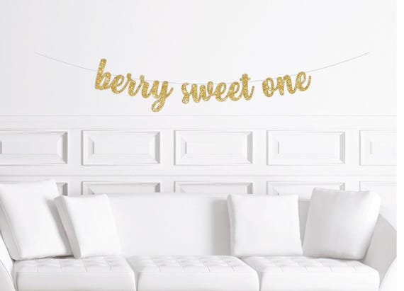 Berry Sweet One Cursive Party Banner, Strawberry Themed First Birthday Banner Decoration