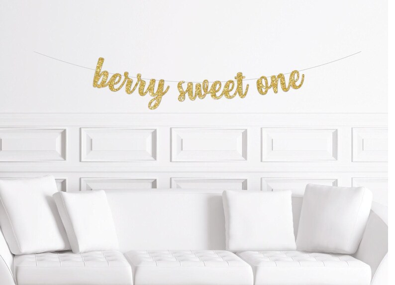 Berry Sweet One Cursive Party Banner, Strawberry Themed First Birthday Banner Decoration image 1