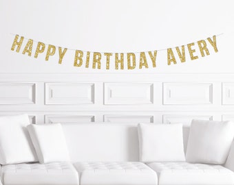 Personalized Happy Birthday Gold Glitter Banner / Custom Name Letter Glitter Sign / Custom Name / First Birthday / Pennant Bunting Silver