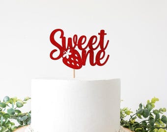 Adorno para tarta "Dulce", adorno para tarta de fresa, decoraciones para primer cumpleaños con frutos rojos, decoración para primer cumpleaños con frutos rojos, letrero, selección