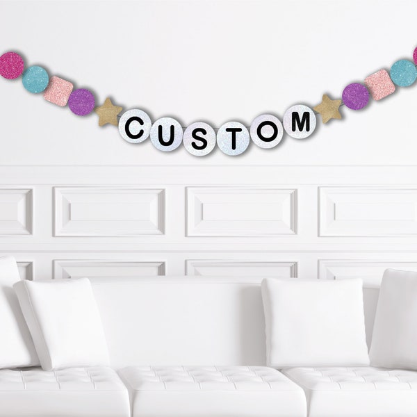 Custom Glitter Friendship Bracelet Party Banner, Taylor Friend Ship Themed Decor, Decorations, Tour Party Supplies,  Teen Eras Name Bead