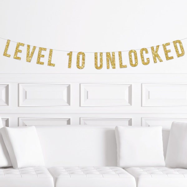 Gaming Birthday Party Banner, Level 10 20 30 Unlocked, Gamer Age Custom Sign Decor Decorations